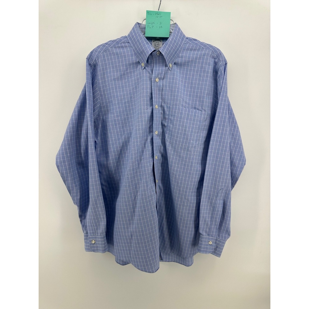Brooks Brothers‎ Mens 16-34 Classic Blue White Grid Non-Iron Supima Cotton Shirt